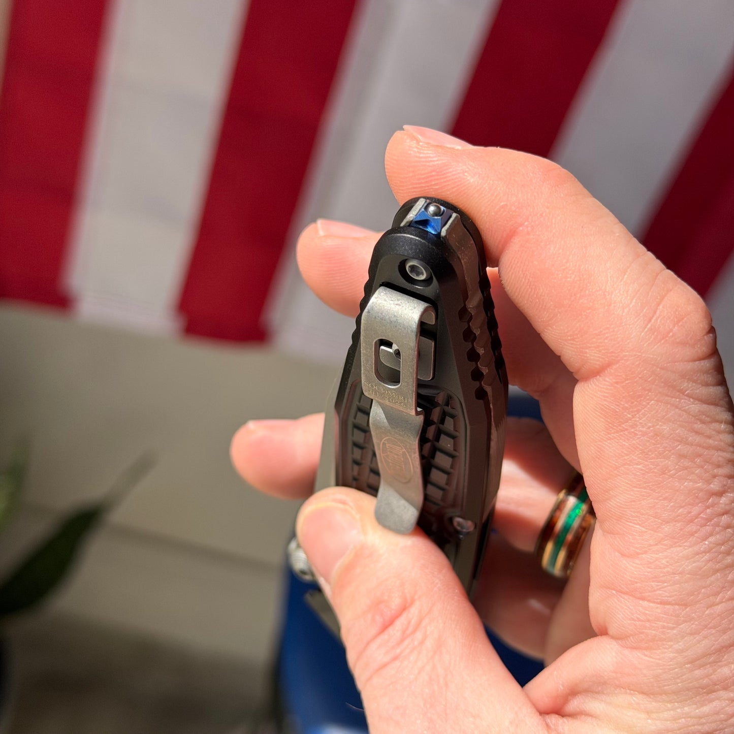 Microtech SOCOM Elite RAM-LOK™ Knife, Apocalyptic® Clip Point Blade, Black Frag Aluminum Handle, 3.8″, Made in USA (160RL-10APFR)