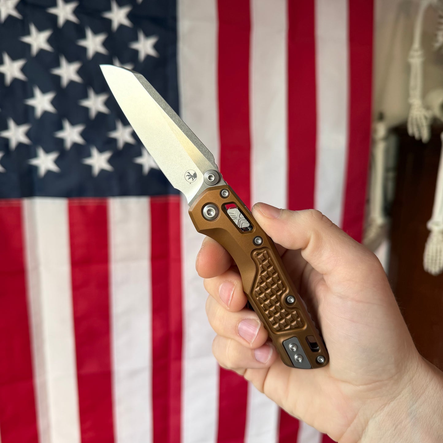 Microtech MSI Mini RAM-LOK Knife, Stonewash Finish, Standard Frag Tan Aluminum, 3.25″ Blade, Made in USA (210M-10FRTA)