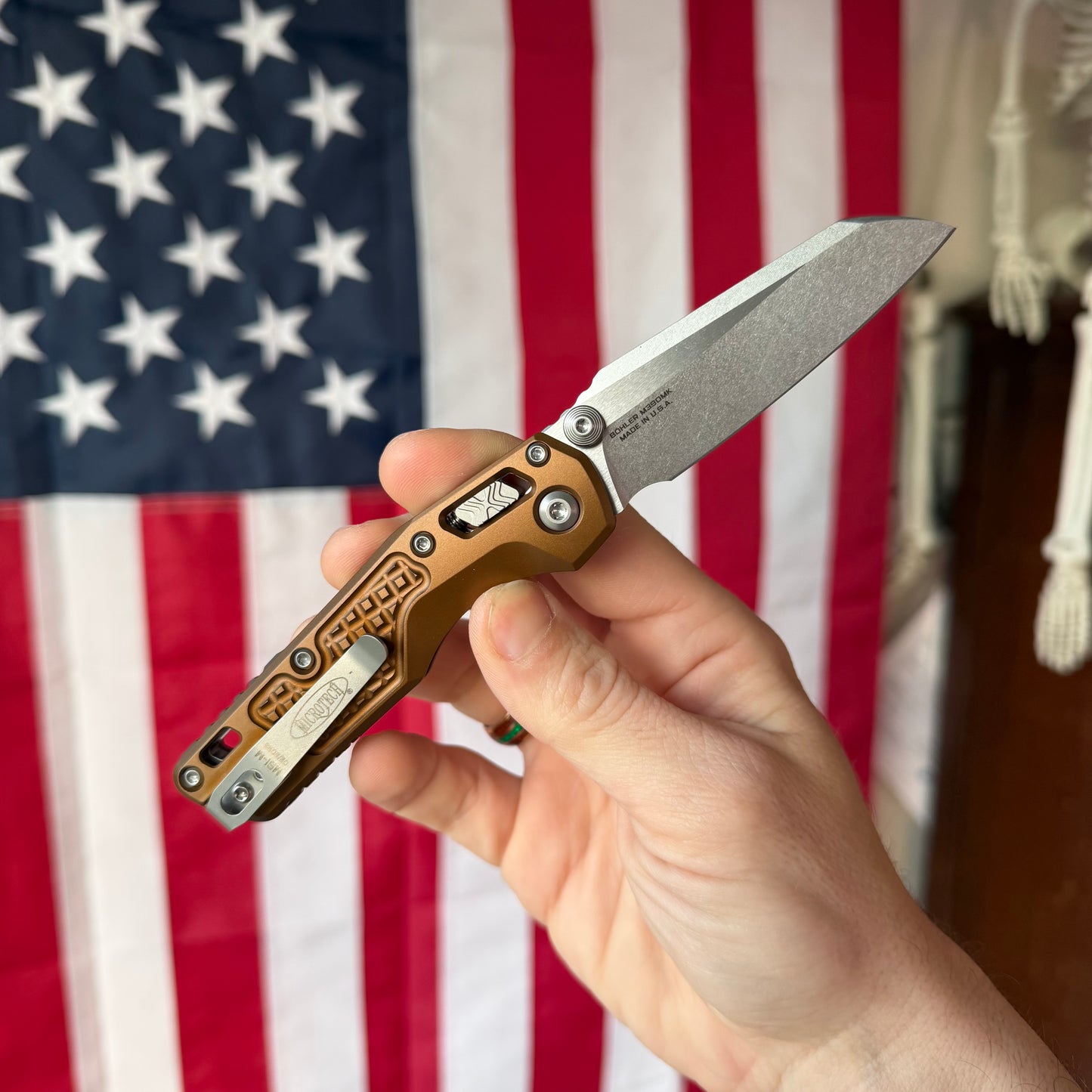 Microtech MSI Mini RAM-LOK Knife, Stonewash Finish, Standard Frag Tan Aluminum, 3.25″ Blade, Made in USA (210M-10FRTA)