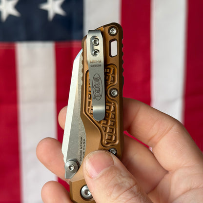 Microtech MSI Mini RAM-LOK Knife, Stonewash Finish, Standard Frag Tan Aluminum, 3.25″ Blade, Made in USA (210M-10FRTA)
