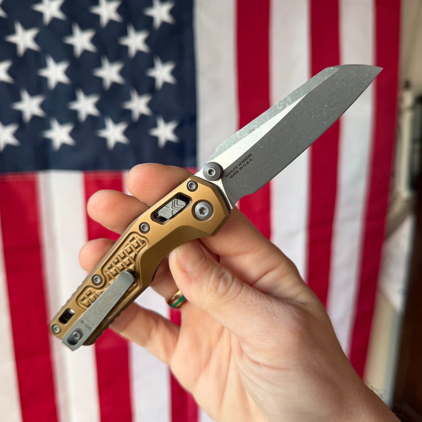 Microtech MSI Mini RAM-LOK Knife, Apocalyptic Finish, Standard Frag Tan Aluminum, 3.25″ Blade, Made in USA (210M-10APFRTA)