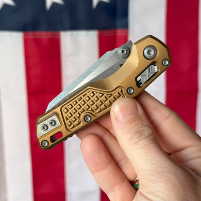 Microtech MSI Mini RAM-LOK Knife, Apocalyptic Finish, Standard Frag Tan Aluminum, 3.25″ Blade, Made in USA (210M-10APFRTA)