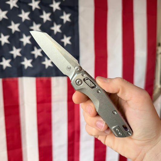Microtech MSI Mini RAM-LOK Marfione Select, Stonewash Blade, Smooth Titanium Slab Side with Purple Accents, 3.25″, Made in USA (210M-10MS4)