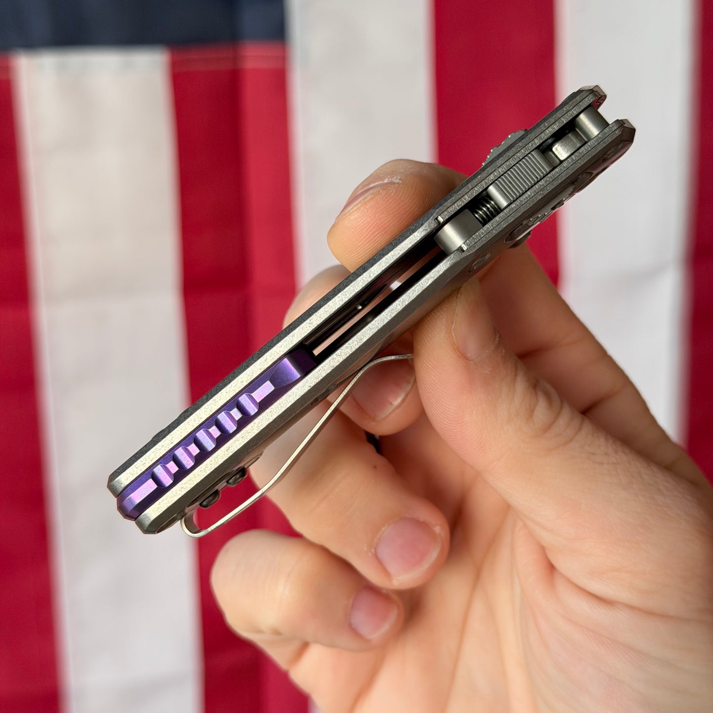 Microtech MSI Mini RAM-LOK Marfione Select, Stonewash Blade, Smooth Titanium Slab Side with Purple Accents, 3.25″, Made in USA (210M-10MS4)
