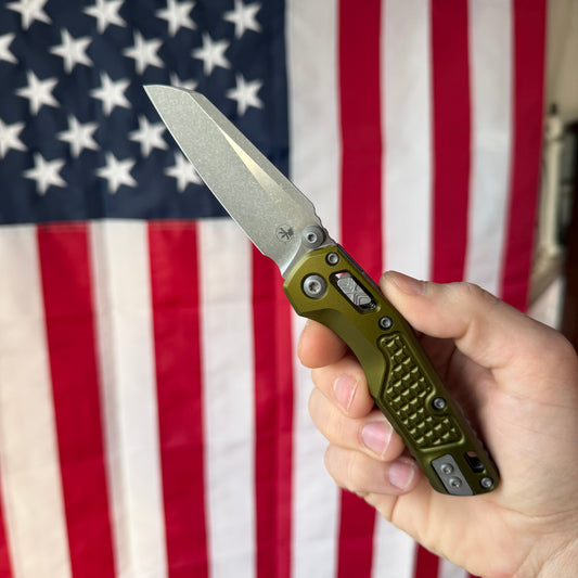 Microtech MSI Mini RAM-LOK Knife, OD Green Aluminum Frag Handle, Apocalyptic Finish, 3.25″ M390MK Blade, Made in USA (210M-10APFROD)