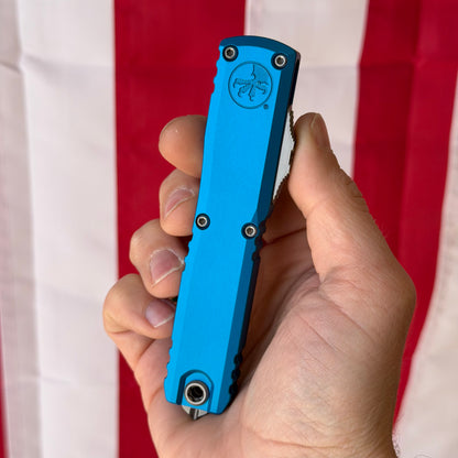 The Back Door: Ultratech Gen IV D/E OTF Automatic Knife – Blue Aluminum Handle, 3.5″ Stonewash Bohler M390MK Dagger Blade (MCT1122410BL) (Return)