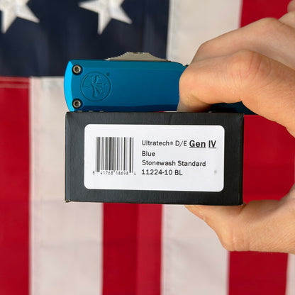 The Back Door: Ultratech Gen IV D/E OTF Automatic Knife – Blue Aluminum Handle, 3.5″ Stonewash Bohler M390MK Dagger Blade (MCT1122410BL) (Return)