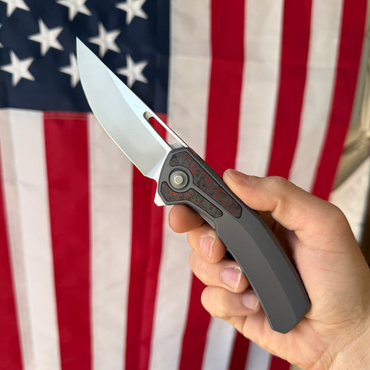 The Back Door: Tactile Knife Co. Archer Knife - Smooth Titanium Scales, Red Technocarbo Inlay, MagnaCut 63–64 HRC - Made in USA (DOB 2/09/2024) (Used)