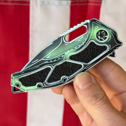 The Back Door: Heretic Medusa Manual Knife - Toxic Green Negative Cel Shade, 3″ MagnaCut Tanto, Cerakote Blade and Handle - Made in USA (H009-NCS-TX) (Return)
