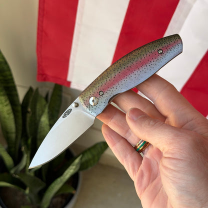 The Back Door: TRM Neutron 2 Frame Lock Knife - Rainbow Trout G10, 20CV Blade, Made in USA (Return)