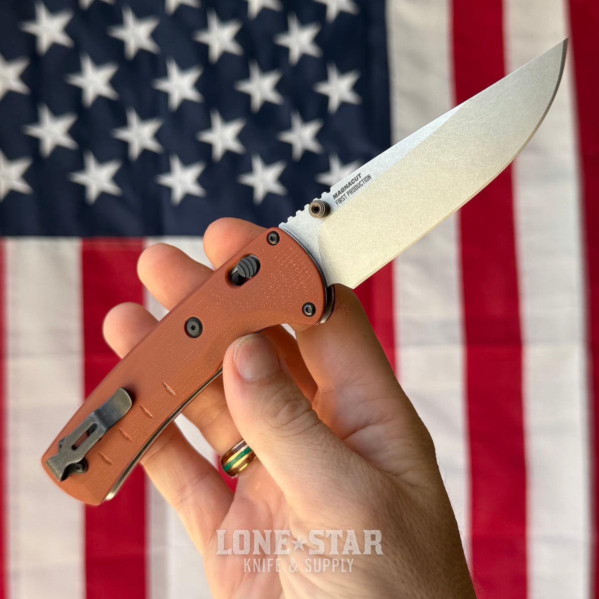 Benchmade SlipRidge 3.5" Folding Knife - MagnaCut Modified Clip Point, Rust Orange G10, AXIS Lock - Made in USA (15090-01)