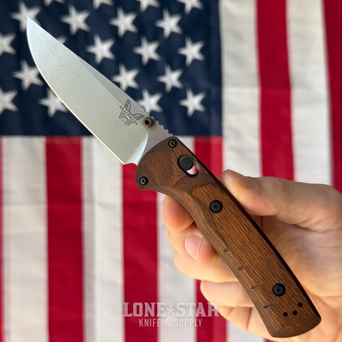 Benchmade SlipRidge 3.5" Folding Knife - MagnaCut Modified Clip Point, Stabilized Wood, AXIS Lock - Made in USA (15090)