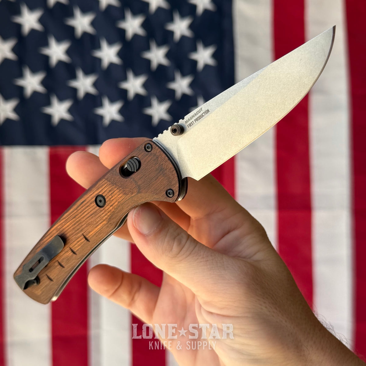Benchmade SlipRidge 3.5" Folding Knife - MagnaCut Modified Clip Point, Stabilized Wood, AXIS Lock - Made in USA (15090)