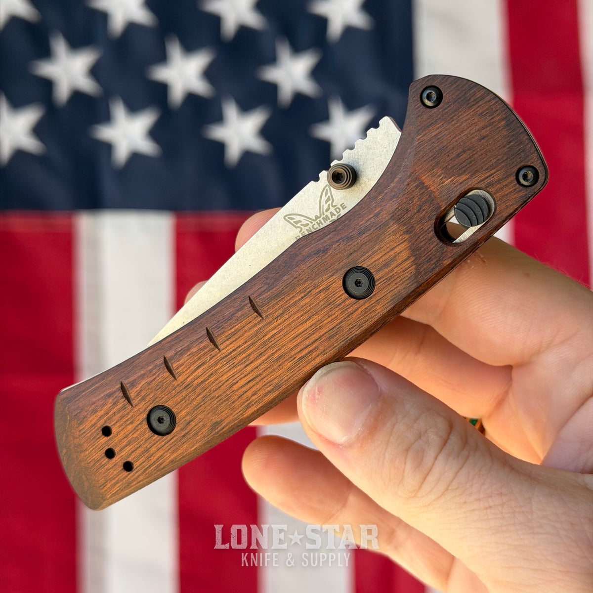 Benchmade SlipRidge 3.5" Folding Knife - MagnaCut Modified Clip Point, Stabilized Wood, AXIS Lock - Made in USA (15090)