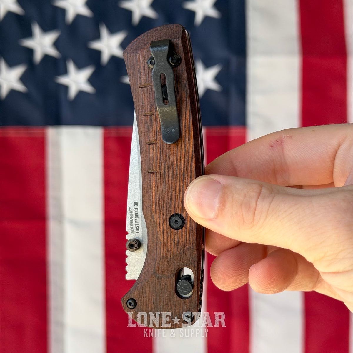 Benchmade SlipRidge 3.5" Folding Knife - MagnaCut Modified Clip Point, Stabilized Wood, AXIS Lock - Made in USA (15090)