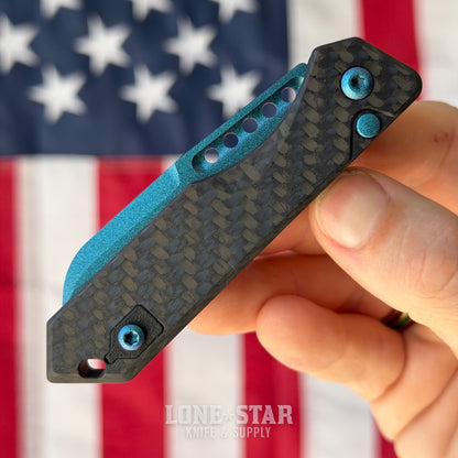 The Back Door: Heretic Jinn Auto - Metallic Teal Carbon Fiber, MagnaCut Wharncliffe - Made in USA (H113-MT-CF) (Trade In)