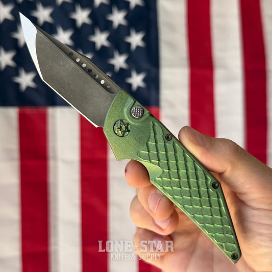 Hypercut MFG Dharma Automatic Serial 0218 - 3.2" S45VN Tanto, Green Dragon Scale Titanium - Made in USA (HC-DHARMA-AUTO-0218)