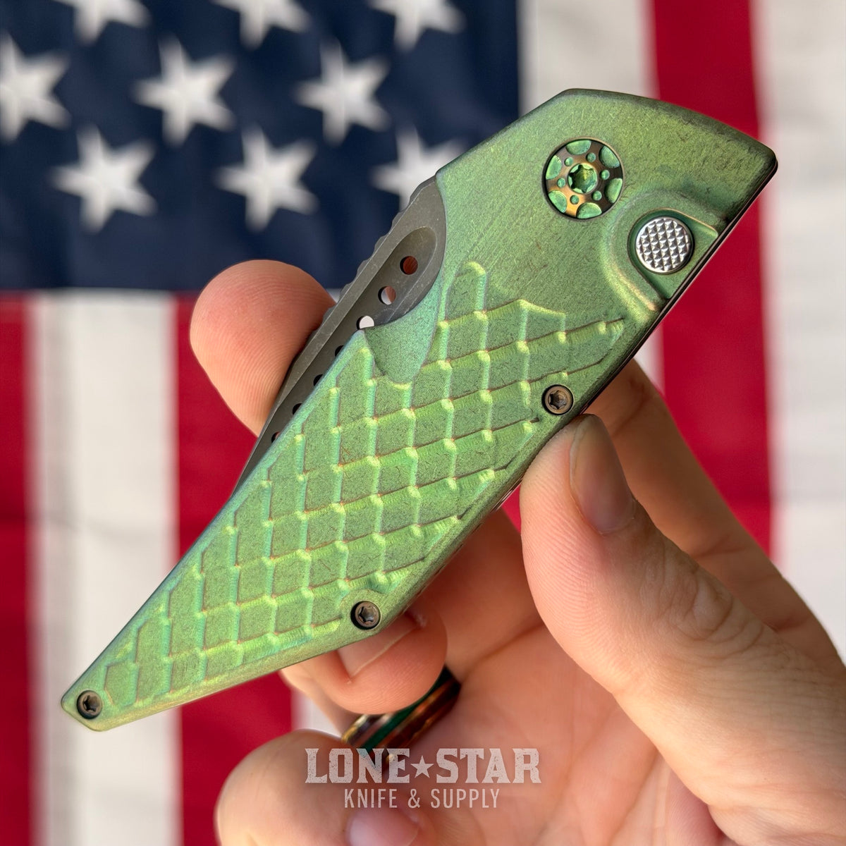 Hypercut MFG Dharma Automatic Serial 0218 - 3.2" S45VN Tanto, Green Dragon Scale Titanium - Made in USA (HC-DHARMA-AUTO-0218)