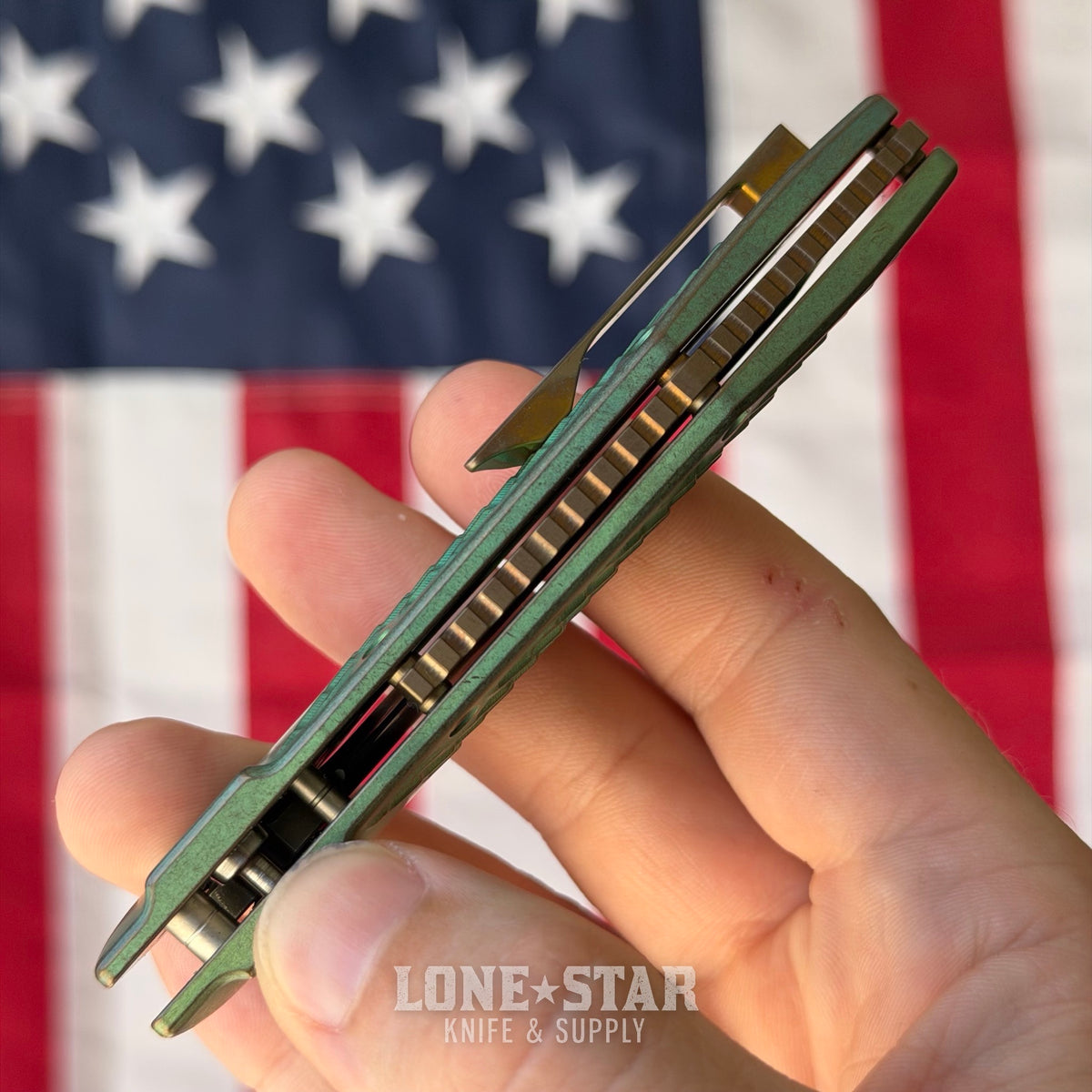 Hypercut MFG Dharma Automatic Serial 0218 - 3.2" S45VN Tanto, Green Dragon Scale Titanium - Made in USA (HC-DHARMA-AUTO-0218)