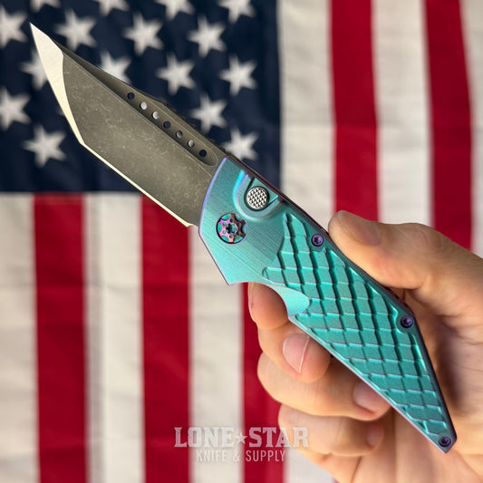 Hypercut MFG Dharma Automatic Serial 0221 - 3.2" S45VN Tanto, Blue Dragon Scale Titanium with Purple Tint - Made in USA (HC-DHARMA-AUTO-0221)