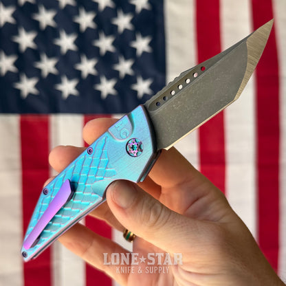 Hypercut MFG Dharma Automatic Serial 0221 - 3.2" S45VN Tanto, Blue Dragon Scale Titanium with Purple Tint - Made in USA (HC-DHARMA-AUTO-0221)