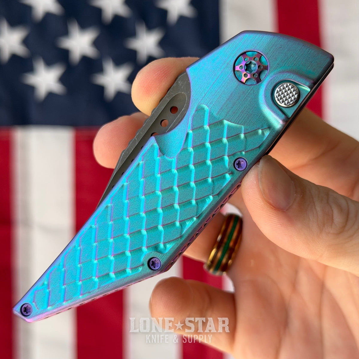 Hypercut MFG Dharma Automatic Serial 0221 - 3.2" S45VN Tanto, Blue Dragon Scale Titanium with Purple Tint - Made in USA (HC-DHARMA-AUTO-0221)