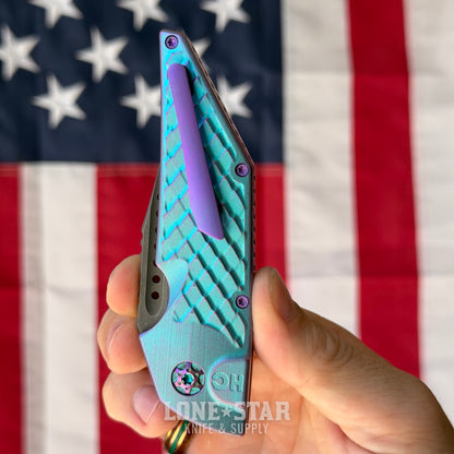 Hypercut MFG Dharma Automatic Serial 0221 - 3.2" S45VN Tanto, Blue Dragon Scale Titanium with Purple Tint - Made in USA (HC-DHARMA-AUTO-0221)