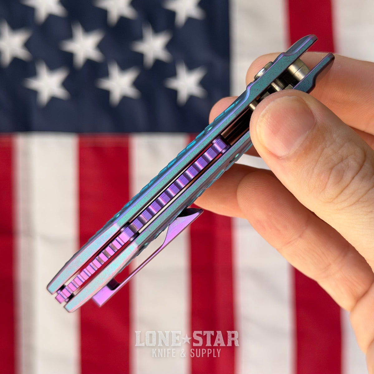 Hypercut MFG Dharma Automatic Serial 0221 - 3.2" S45VN Tanto, Blue Dragon Scale Titanium with Purple Tint - Made in USA (HC-DHARMA-AUTO-0221)