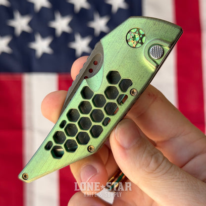 Hypercut MFG Dharma Automatic Serial 0235 - 3.2" S45VN Tanto, Green Honeycomb Titanium - Made in USA (HC-DHARMA-AUTO-0235)