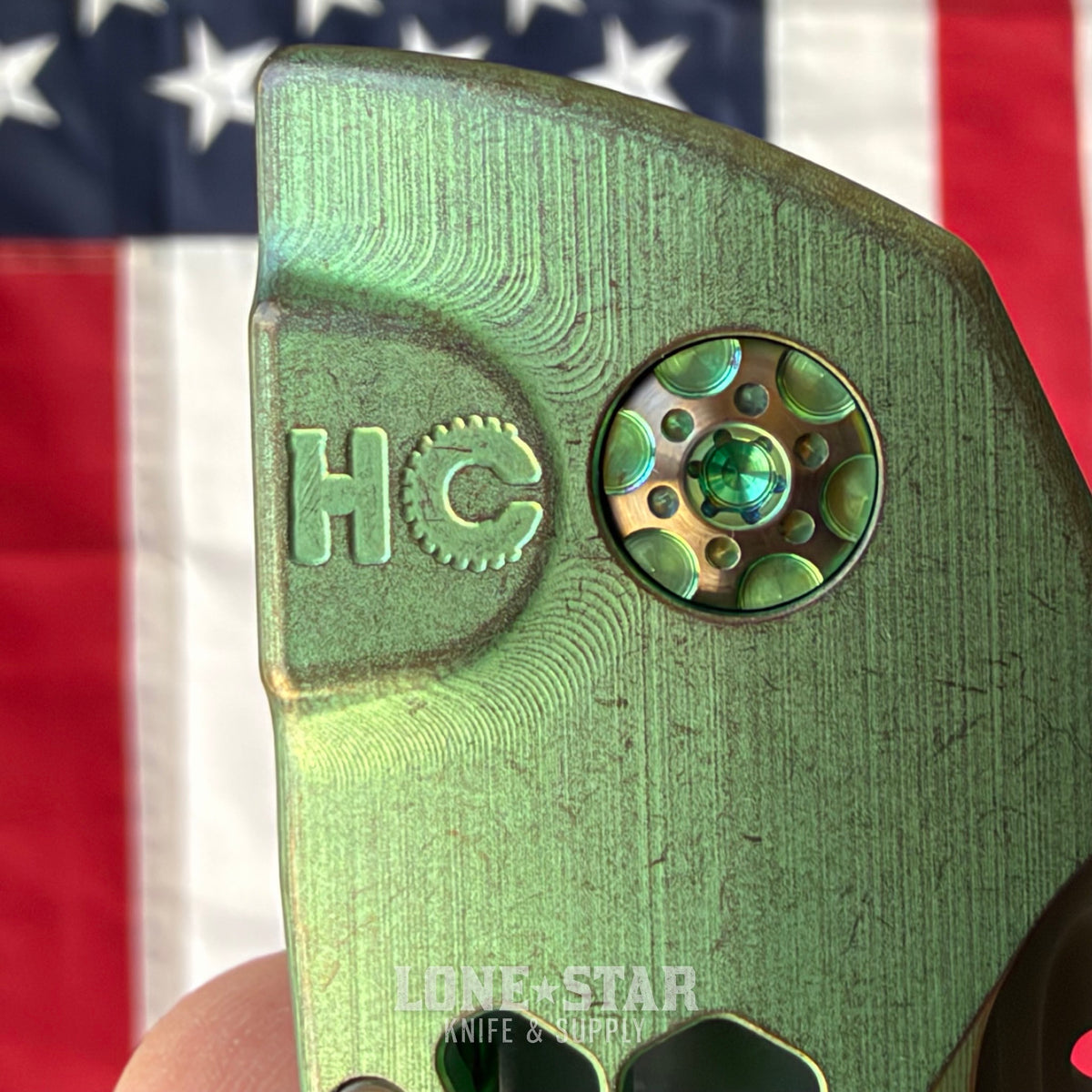 Hypercut MFG Dharma Automatic Serial 0235 - 3.2" S45VN Tanto, Green Honeycomb Titanium - Made in USA (HC-DHARMA-AUTO-0235)