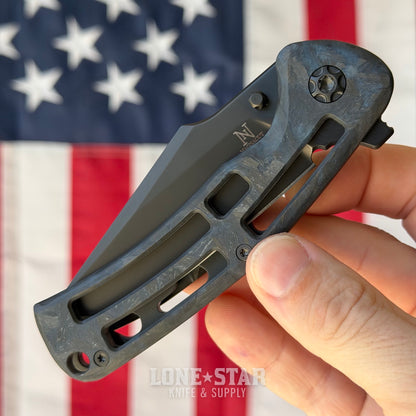 Nicholas Nichols Guppy 3.5 - 3.5" DLC MagnaCut, Black and Blue Weave Carbon Fiber, Full DLC Titanium Framelock - Made in USA (NN-GUPPY35-BLUWEAVE-DLC)