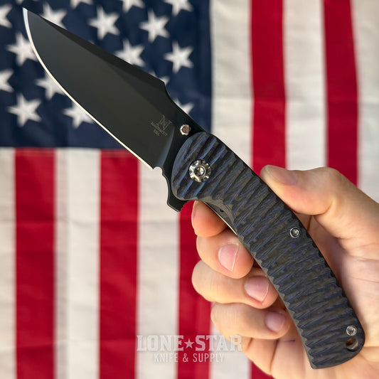 Nicholas Nichols Guppy 3.5 - 3.5" DLC MagnaCut, Purple Flow Carbon Fiber, Smooth Titanium Framelock - Made in USA (NN-GUPPY35-PURPFLOW)