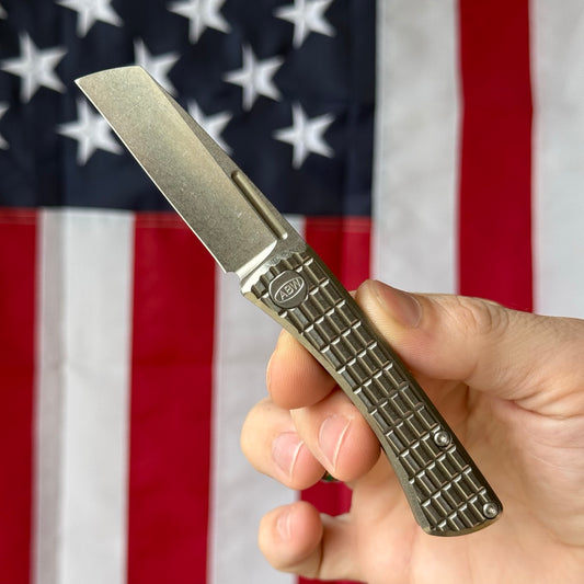 The Back Door: ABW Slip Joint 2.25" – Frag Milled Titanium, MagnaCut Stonewash Wharncliffe – Made in USA (Return)