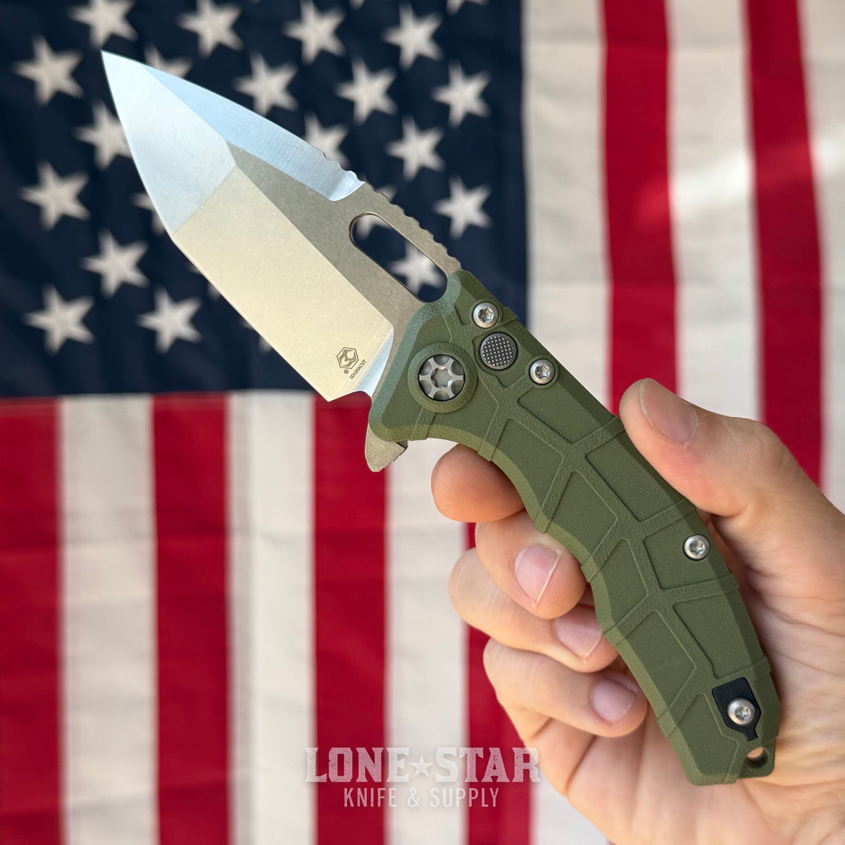Heretic Martyr Manual Tanto 3.4" MagnaCut Stonewash, OD Green Polymer Chassis - Made in USA (H057-2A-GRN)