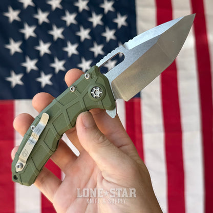 Heretic Martyr Manual Tanto 3.4" MagnaCut Stonewash, OD Green Polymer Chassis - Made in USA (H057-2A-GRN)