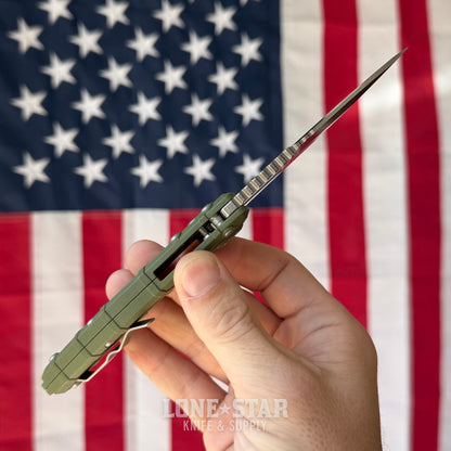 Heretic Martyr Manual Tanto 3.4" MagnaCut Stonewash, OD Green Polymer Chassis - Made in USA (H057-2A-GRN)