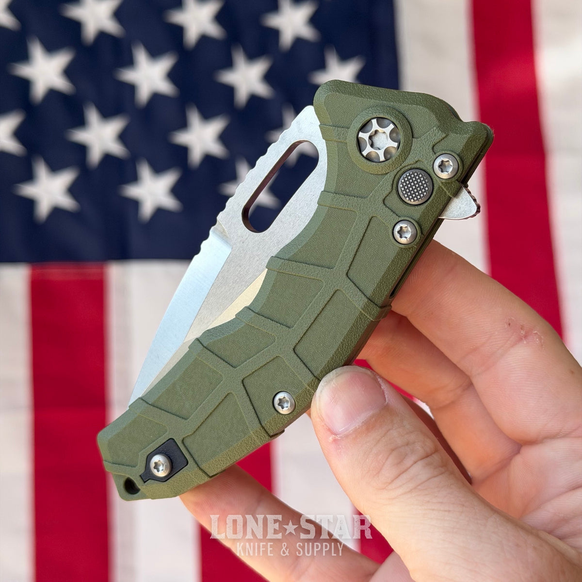 Heretic Martyr Manual Tanto 3.4" MagnaCut Stonewash, OD Green Polymer Chassis - Made in USA (H057-2A-GRN)