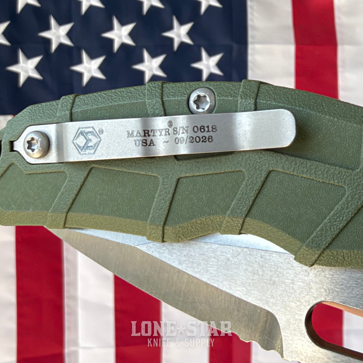Heretic Martyr Manual Tanto 3.4" MagnaCut Stonewash, OD Green Polymer Chassis - Made in USA (H057-2A-GRN)