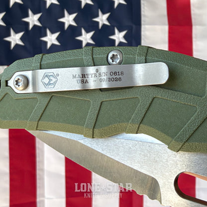 Heretic Martyr Manual Tanto 3.4" MagnaCut Stonewash, OD Green Polymer Chassis - Made in USA (H057-2A-GRN)