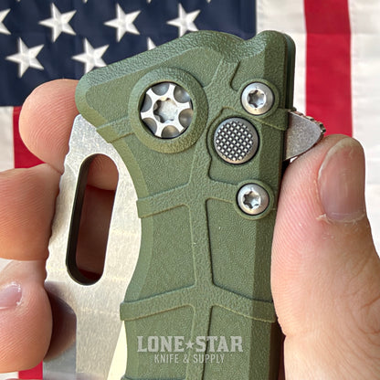 Heretic Martyr Manual Tanto 3.4" MagnaCut Stonewash, OD Green Polymer Chassis - Made in USA (H057-2A-GRN)