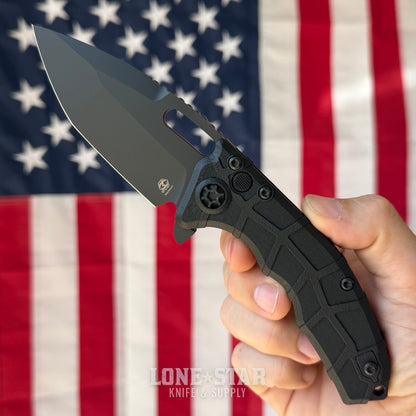 Heretic Martyr Manual Tanto 3.4" MagnaCut All Black Tactical, Black Polymer Chassis - Made in USA (H057-4A-T)