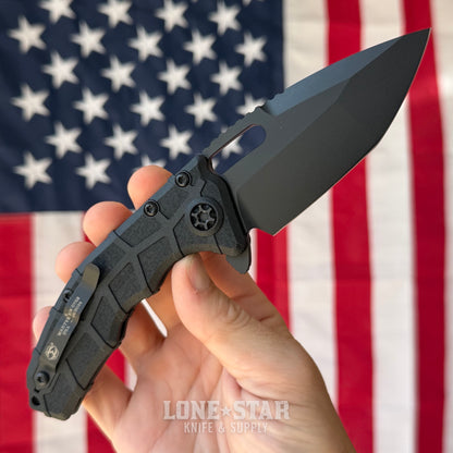 Heretic Martyr Manual Tanto 3.4" MagnaCut All Black Tactical, Black Polymer Chassis - Made in USA (H057-4A-T)