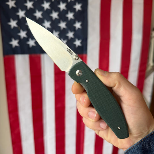 TRM Knives ATOM Linerlock Knife - Forest Green G10 Flat Textured Scales, MagnaCut Blade - Made in USA (DLR-ATM-G10-FLT-FGR)