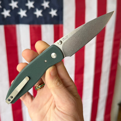 TRM Knives ATOM Linerlock Knife - Forest Green G10 Flat Textured Scales, MagnaCut Blade - Made in USA (DLR-ATM-G10-FLT-FGR)