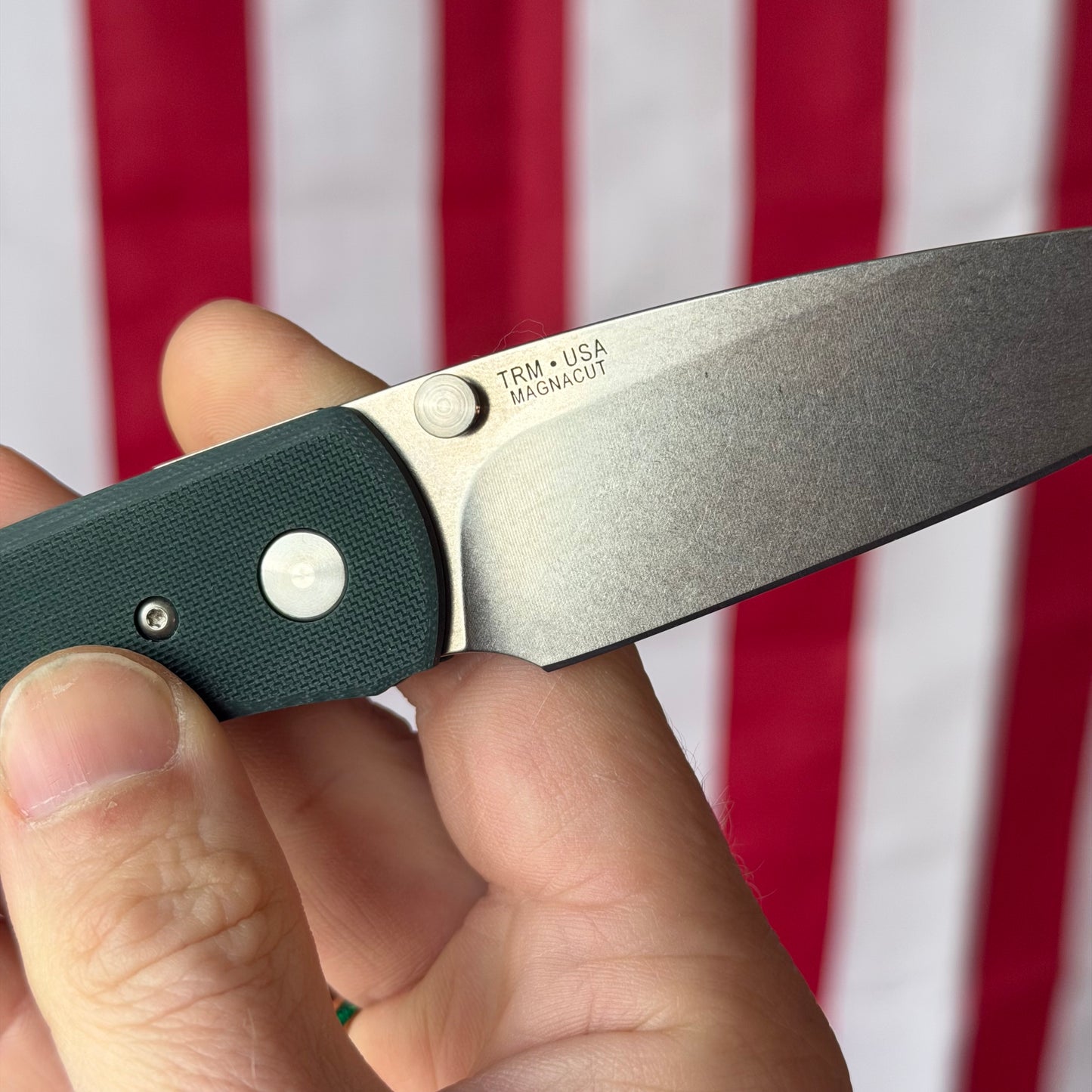 TRM Knives ATOM Linerlock Knife - Forest Green G10 Flat Textured Scales, MagnaCut Blade - Made in USA (DLR-ATM-G10-FLT-FGR)