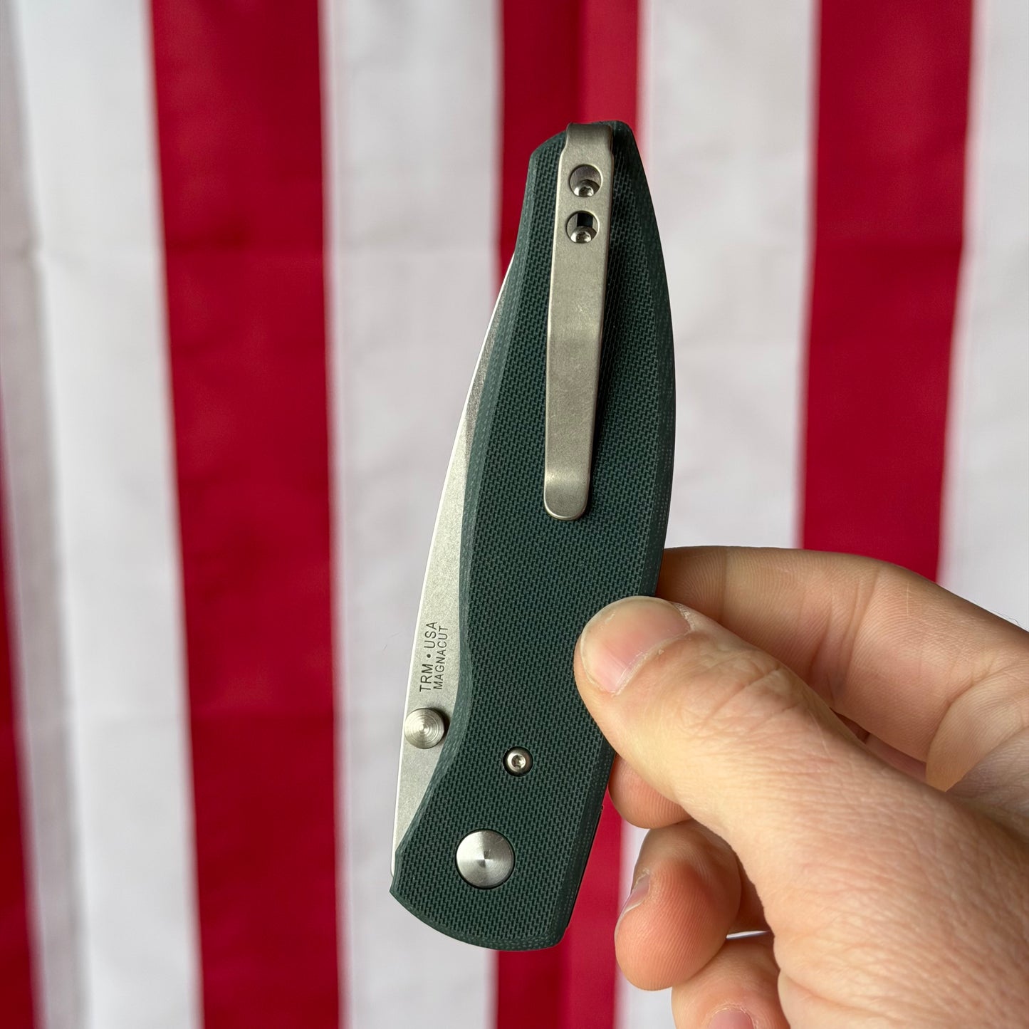 TRM Knives ATOM Linerlock Knife - Forest Green G10 Flat Textured Scales, MagnaCut Blade - Made in USA (DLR-ATM-G10-FLT-FGR)