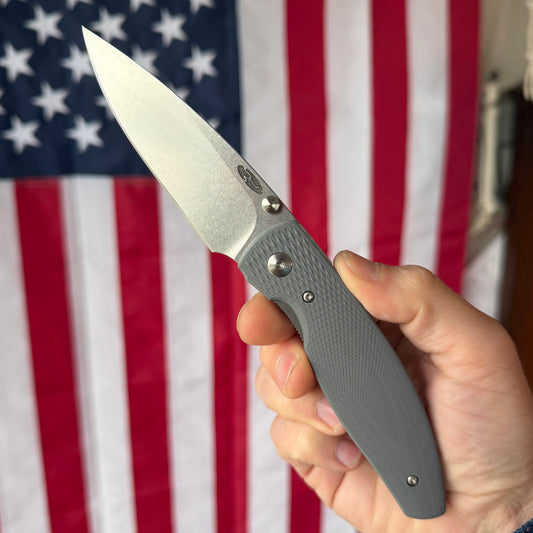 TRM Knives ATOM Linerlock Knife - Slate Gray G10 3D Contoured Lizard Skin Scales, MagnaCut Blade - Made in USA (DLR-ATM-G10-LS-SGY)