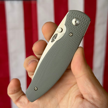 TRM Knives ATOM Linerlock Knife - Slate Gray G10 3D Contoured Lizard Skin Scales, MagnaCut Blade - Made in USA (DLR-ATM-G10-LS-SGY)