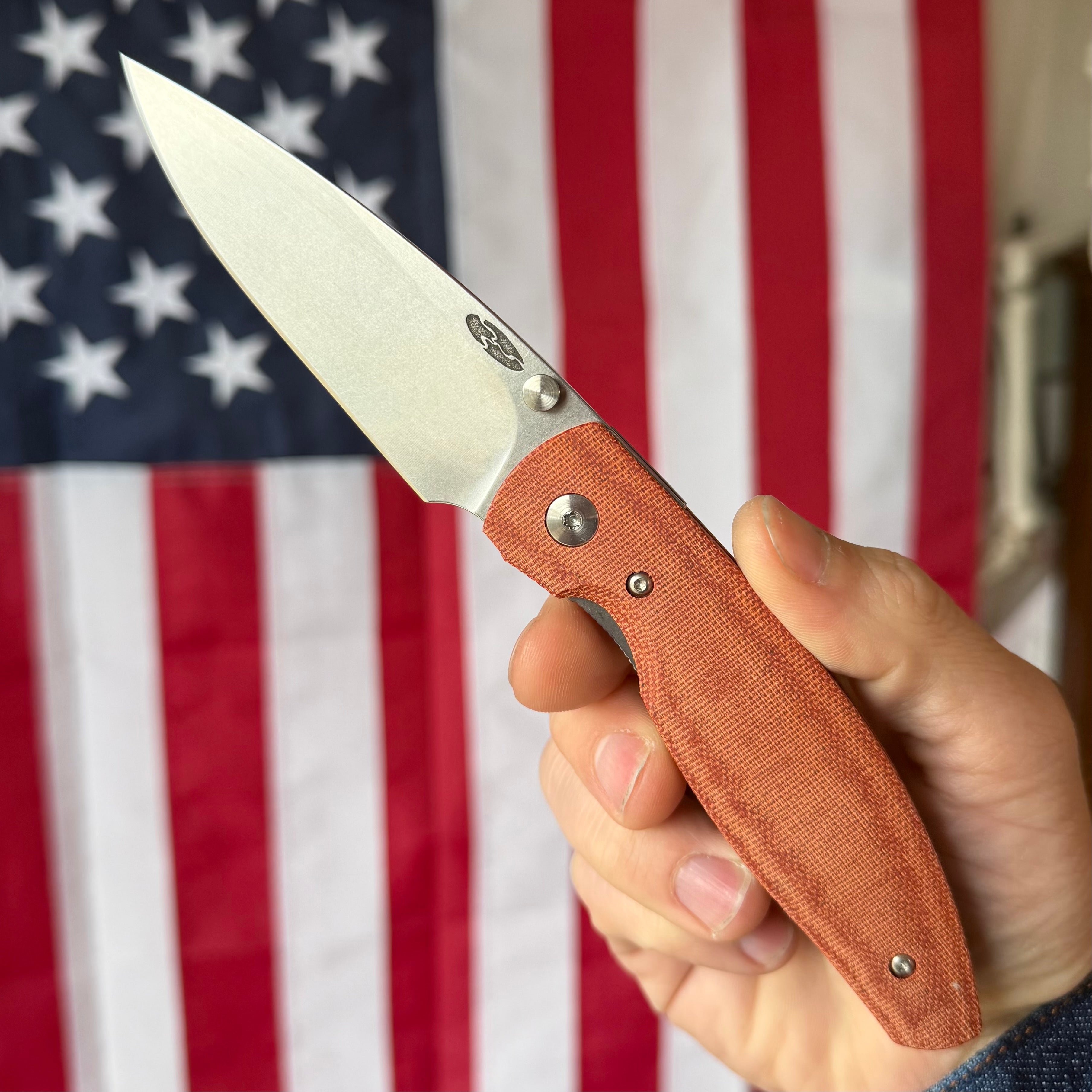 TRM ATOM LL Autumn Orange Micarta, 3.5″ MagnaCut Blade, Made in