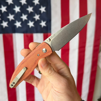 TRM ATOM LL Autumn Orange Micarta, 3.5″ MagnaCut Blade, Made in USA